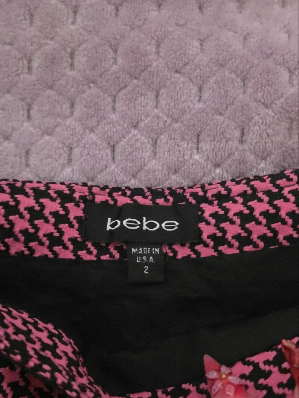 bebe Pink and Black Houndstooth Pleated Skater Skirt - Picture 2 of 5